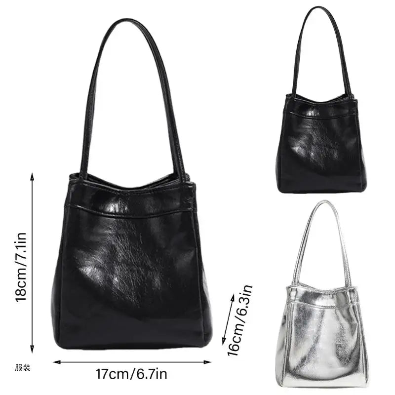 D0UD Women Underarm Bag Bucket Bag Armpit Bag PU Leather Shoulder Bag Top Handle Bag