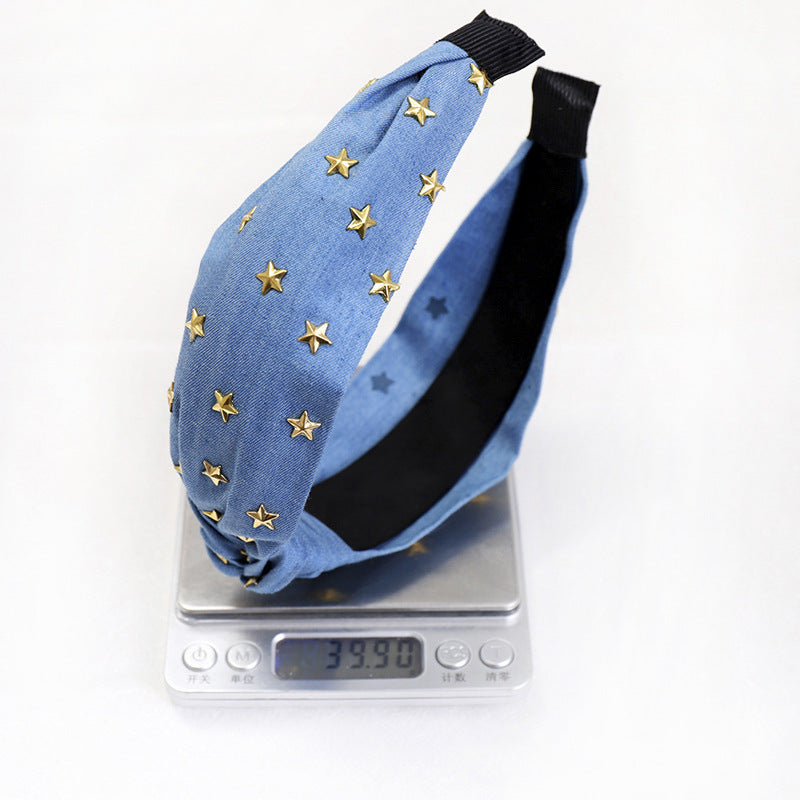 Denim art hot diamond star knotted headband