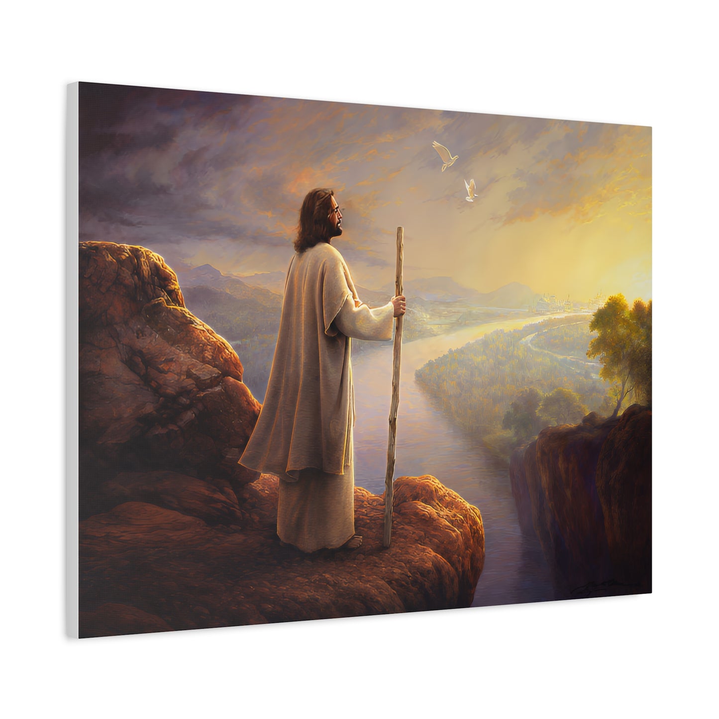 Religious Canvas Art, Christian Canvas Art - Jesus with Staff, Scenic Wall Decor, Religious Gift, Christian Home Decor