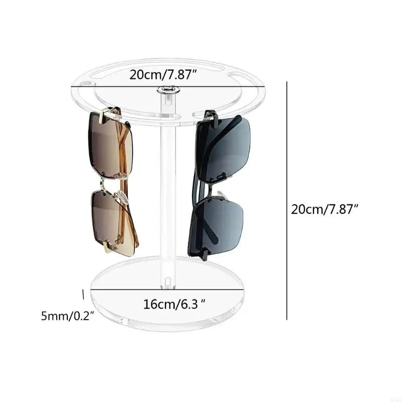 57QA Modern Sunglasses Organiser 360° Rotating Acrylic Sunglasses Holder with 3 Slots and Sturdy Base Glasses Display Stand