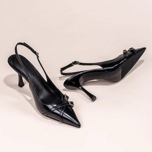 Black Ladies Stiletto Heel Pointed Toe Toe Cap Pumps..