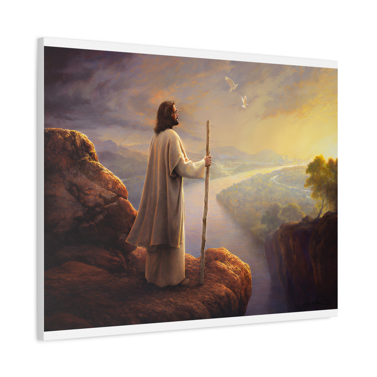 Religious Canvas Art, Christian Canvas Art - Jesus with Staff, Scenic Wall Decor, Religious Gift, Christian Home Decor