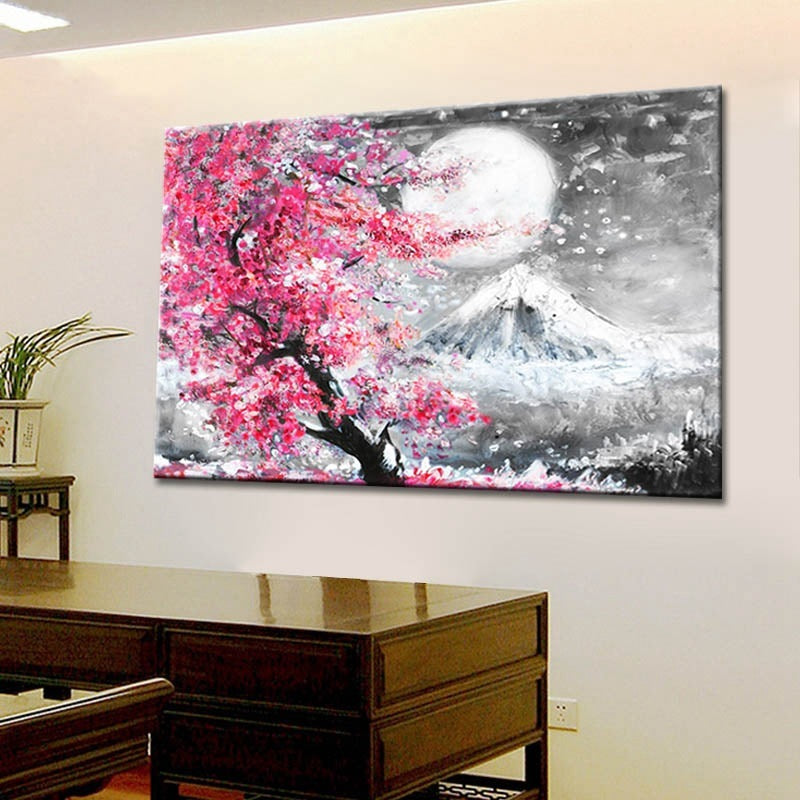 Sakura Mount  Landscape Watercolor Oil Painting Canvas Print Core