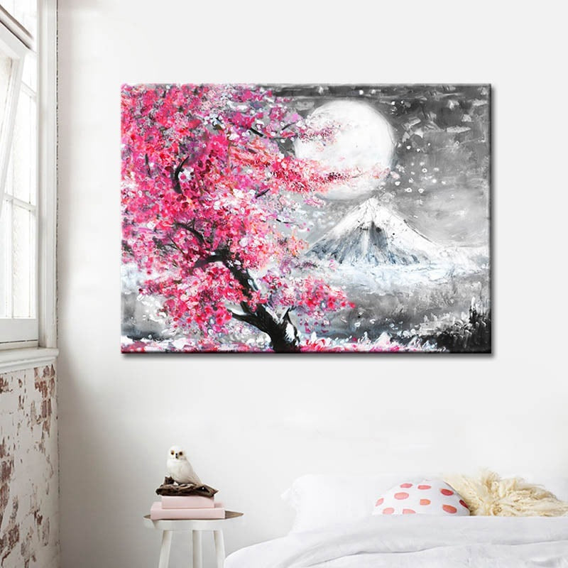 Sakura Mount  Landscape Watercolor Oil Painting Canvas Print Core