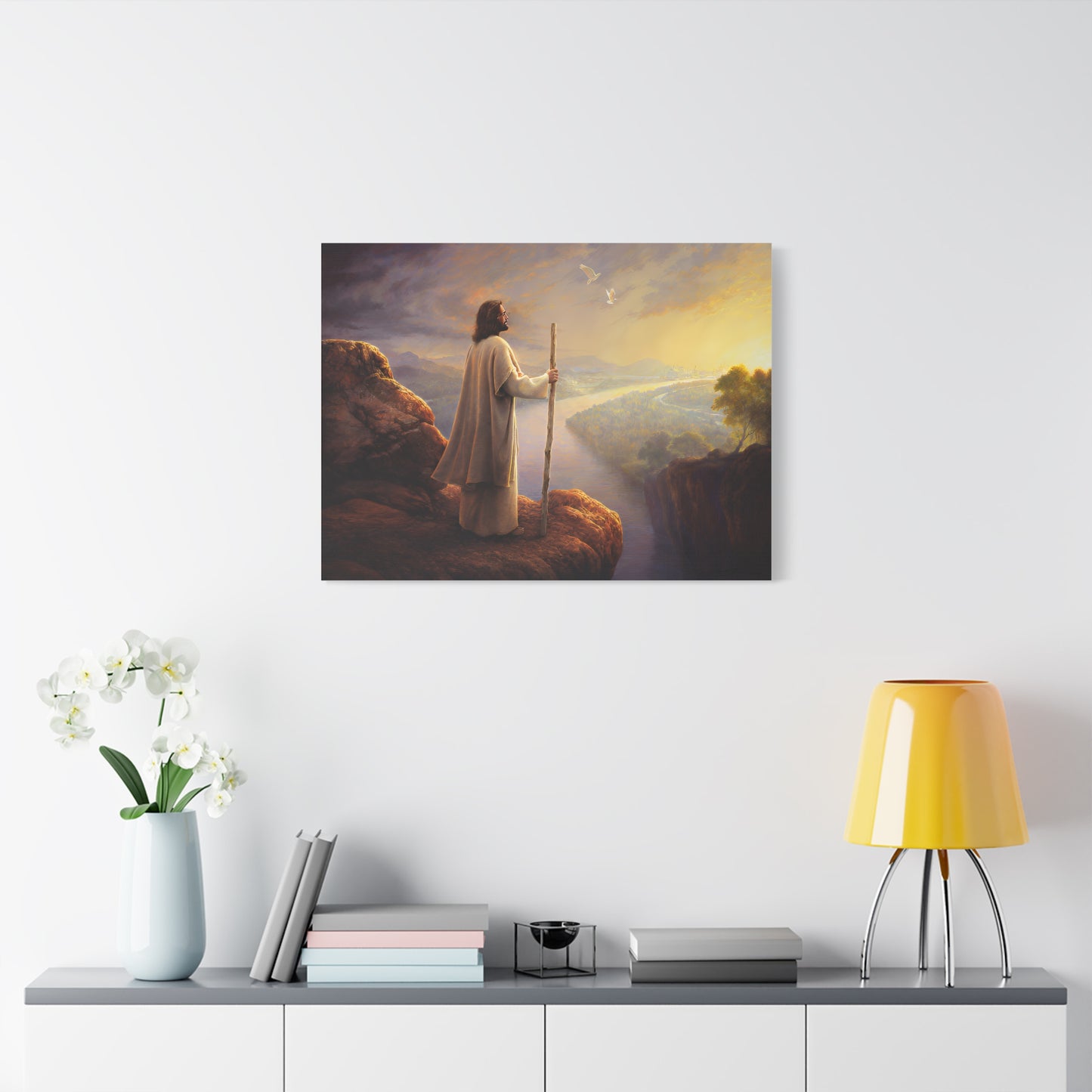 Religious Canvas Art, Christian Canvas Art - Jesus with Staff, Scenic Wall Decor, Religious Gift, Christian Home Decor