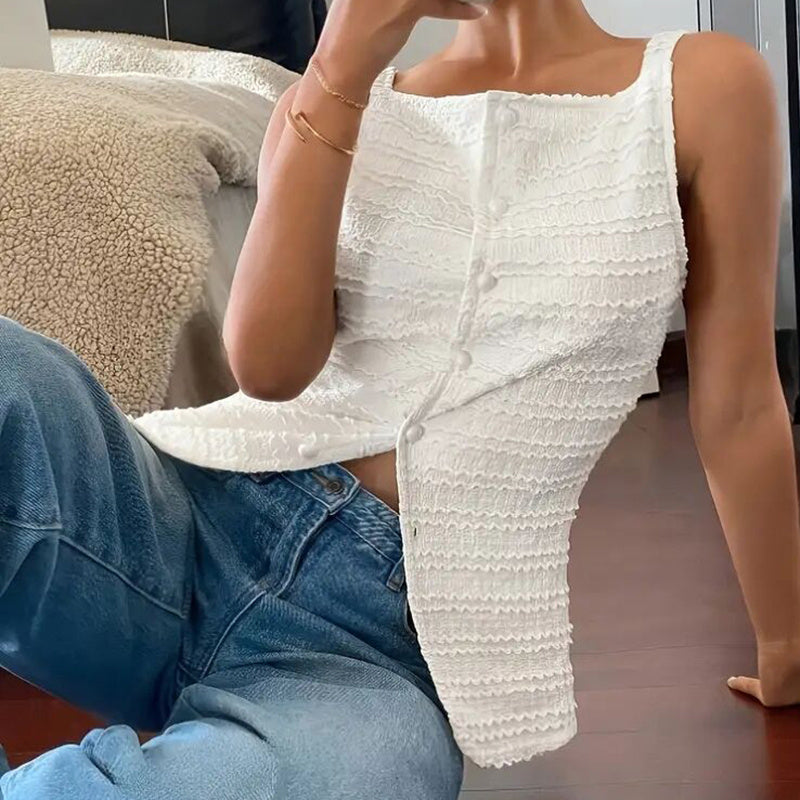 Womens Trendy Square Neck Button Up Vest Top Y2k Going Out Tank Tops