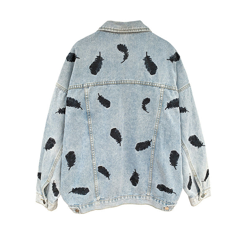 Fashion Printing Lapel Loose Wild Salt Denim Jacket