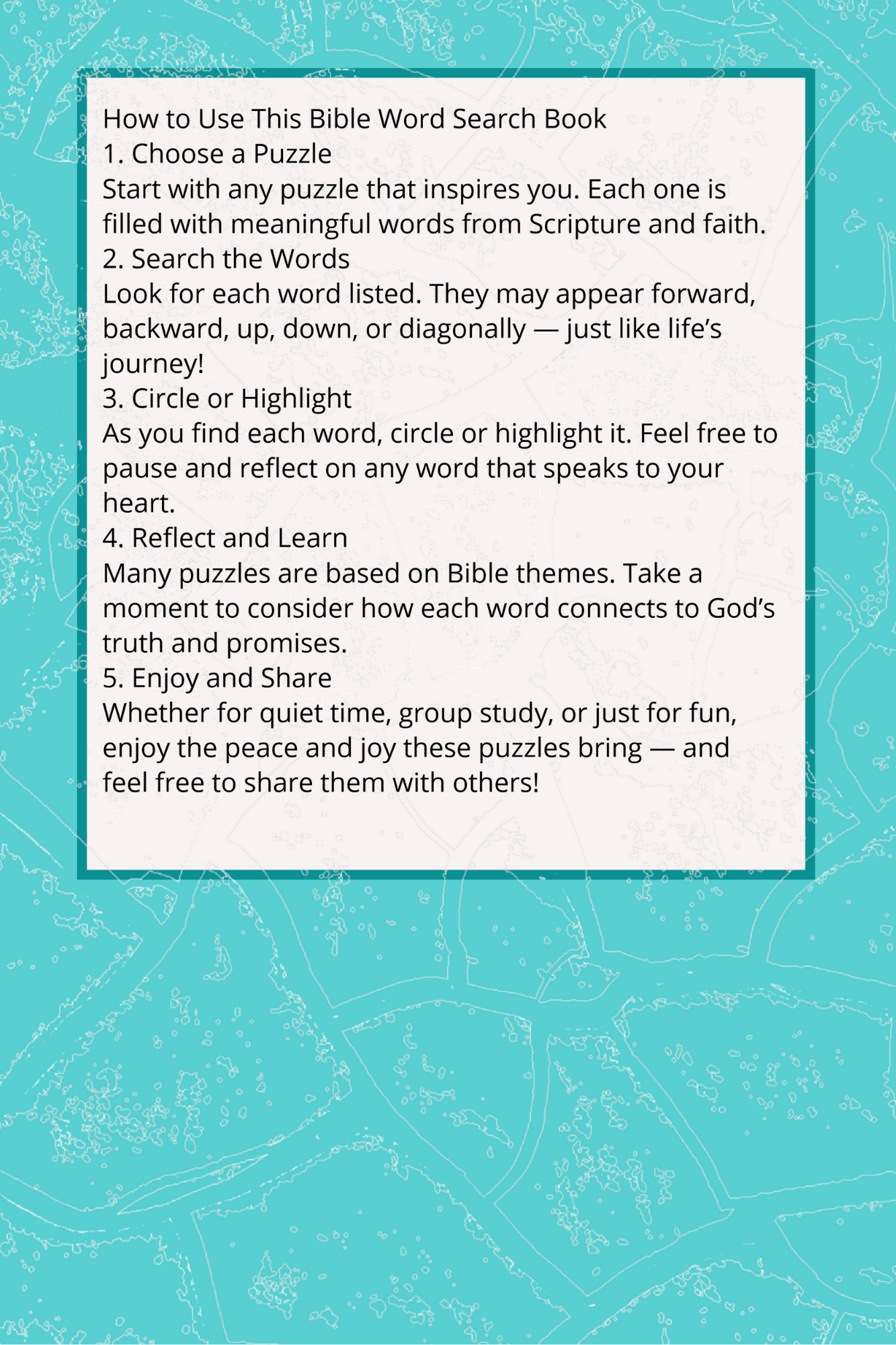Bible Word Search: 55 Easy to Read Puzzles and Solutions - 6 x 9 size with 111 pages Paperback Book. Bible Brain Teasers