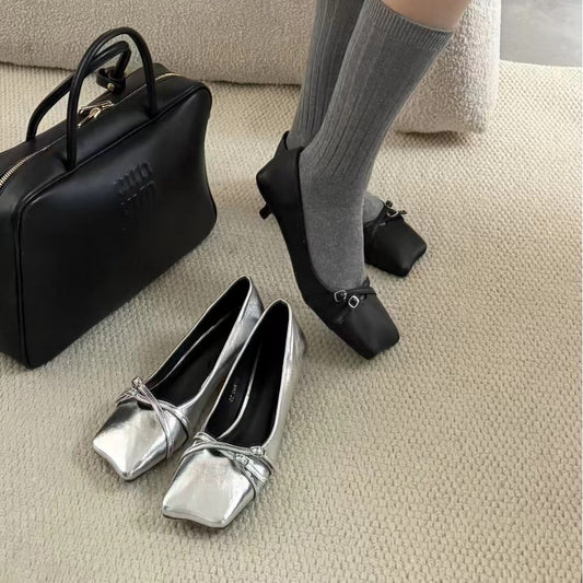 French Belt Decorative Temperament Shallow Mouth Pumps
