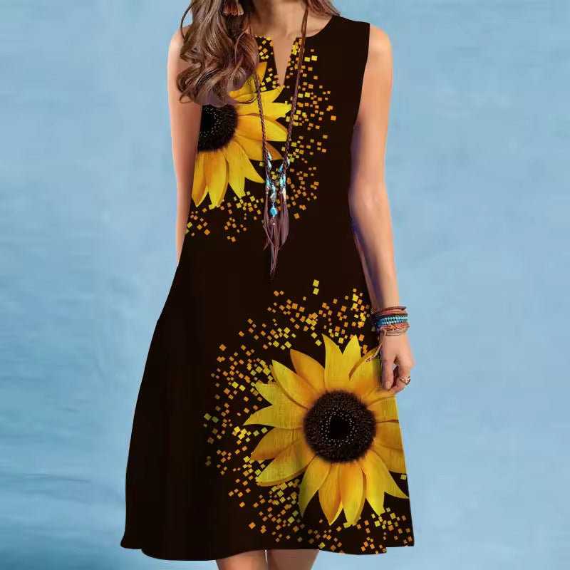 Women's Printed Loose Round Neck Dress