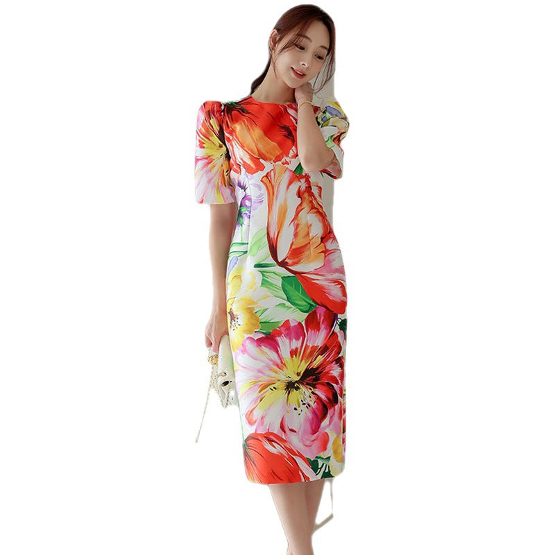 Vintage Printed Slim Fit Sexy Hip Skirt