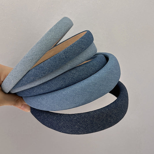 High Skull Top Solid Color Denim Thin Headband