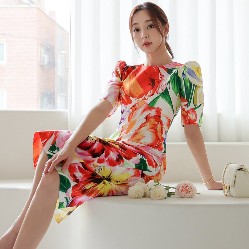 Vintage Printed Slim Fit Sexy Hip Skirt