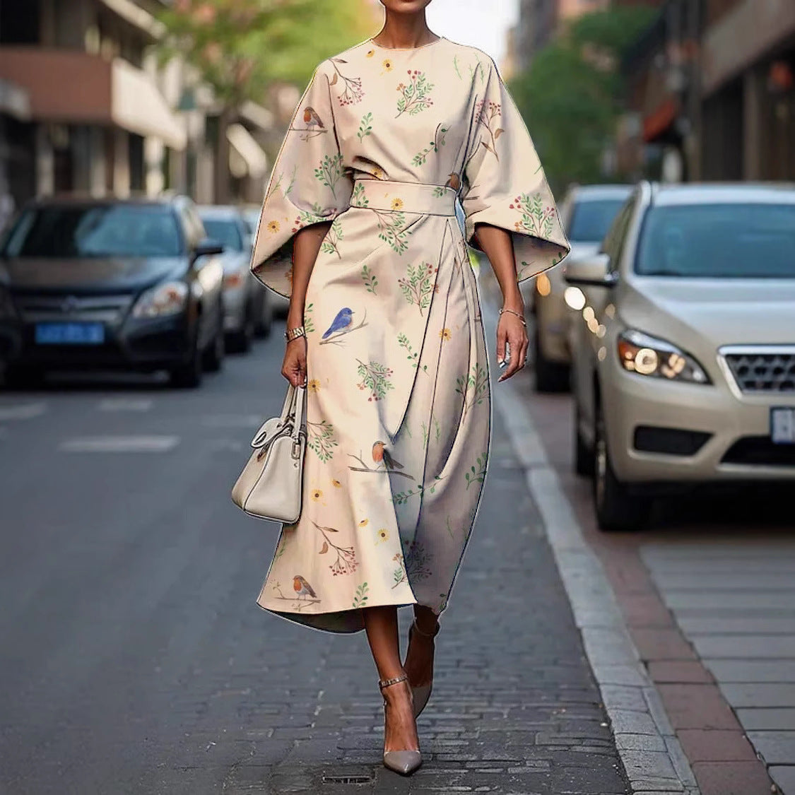 Women's All-match Casual Floral Ocean Print Elegant Dress