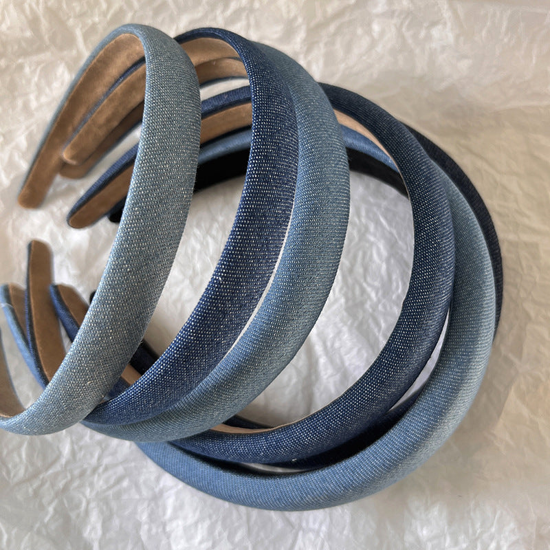 High Skull Top Solid Color Denim Thin Headband
