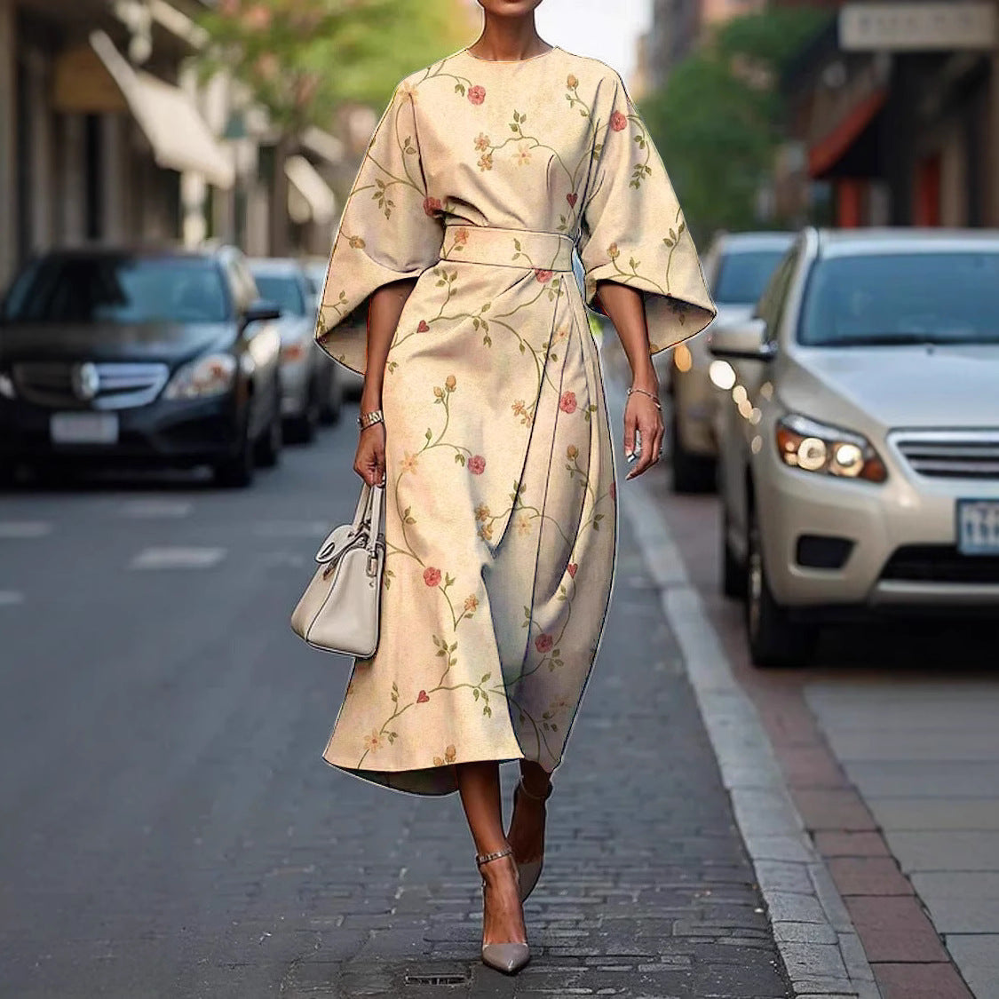 Women's All-match Casual Floral Ocean Print Elegant Dress