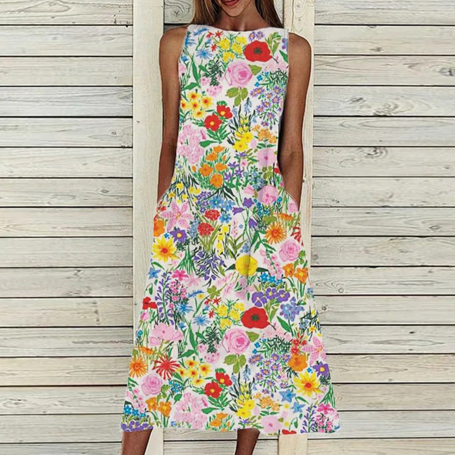 Sleeveless Pastoral Style Printed Casual Cool Vest Dress