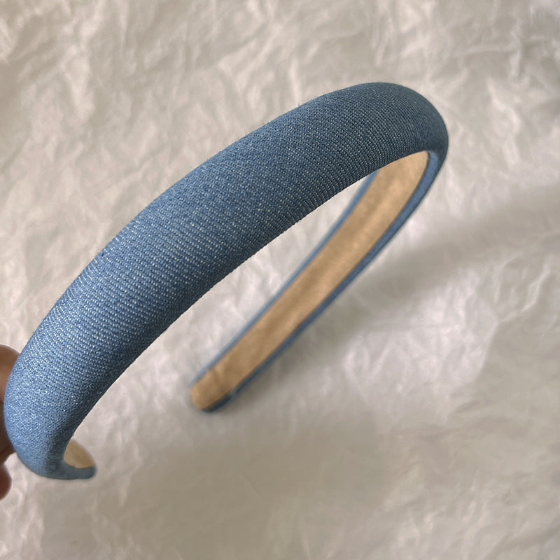 High Skull Top Solid Color Denim Thin Headband