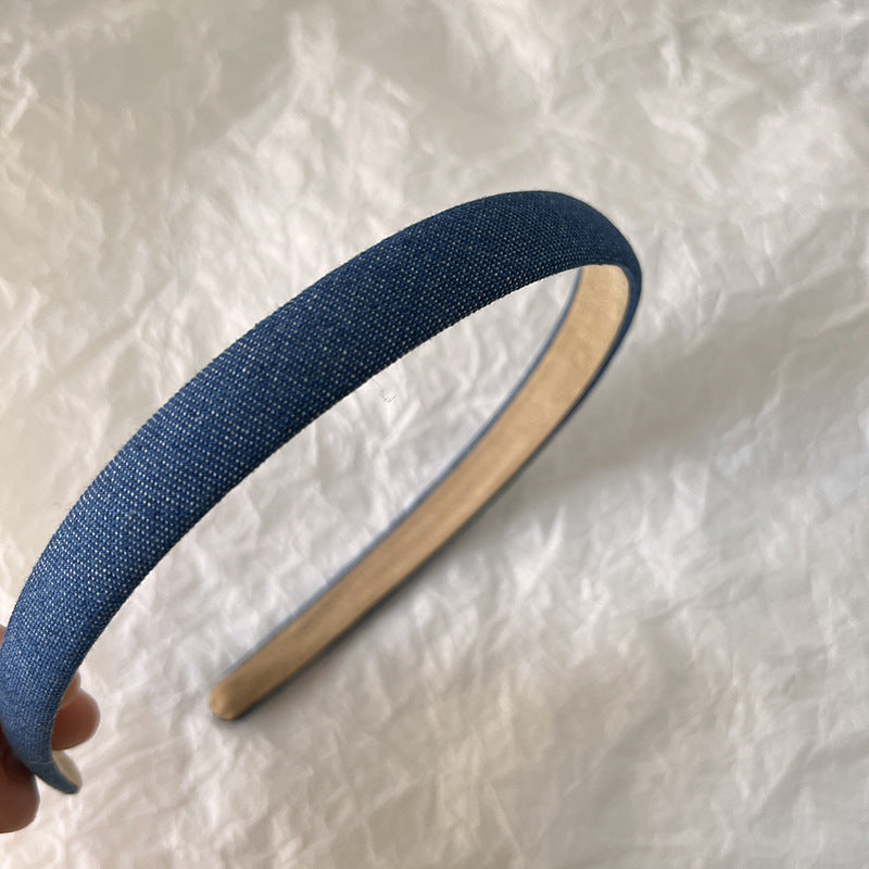 High Skull Top Solid Color Denim Thin Headband