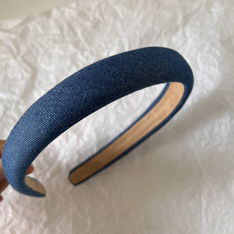 High Skull Top Solid Color Denim Thin Headband