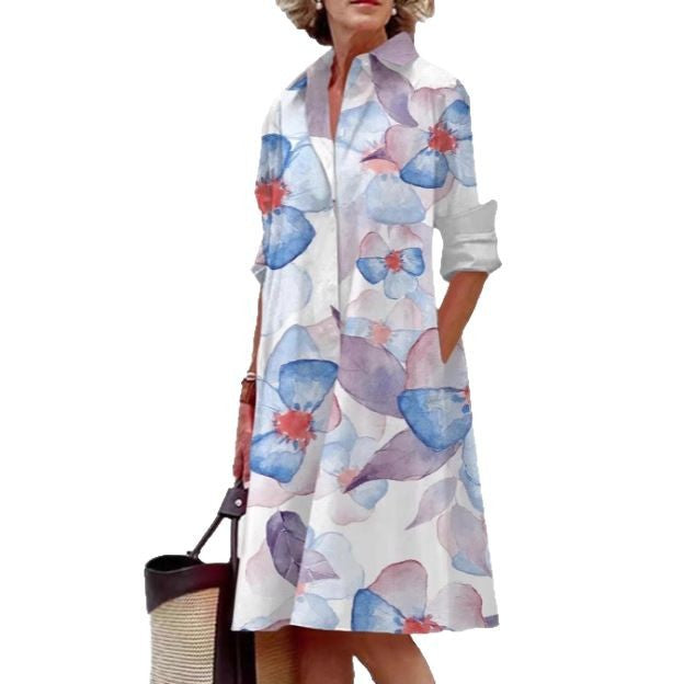 Fashion Polka Dot Printed 3d Printed Shirt Dress