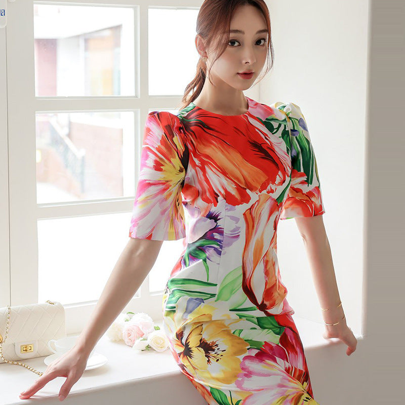 Vintage Printed Slim Fit Sexy Hip Skirt