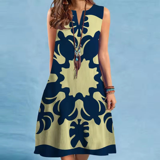 Women's Printed Loose Round Neck Dress