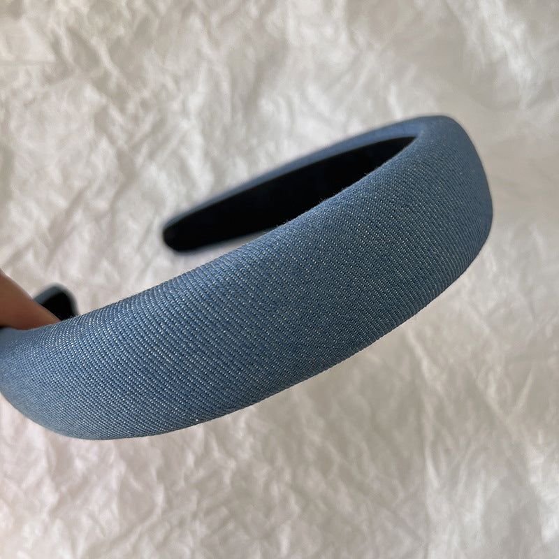 High Skull Top Solid Color Denim Thin Headband