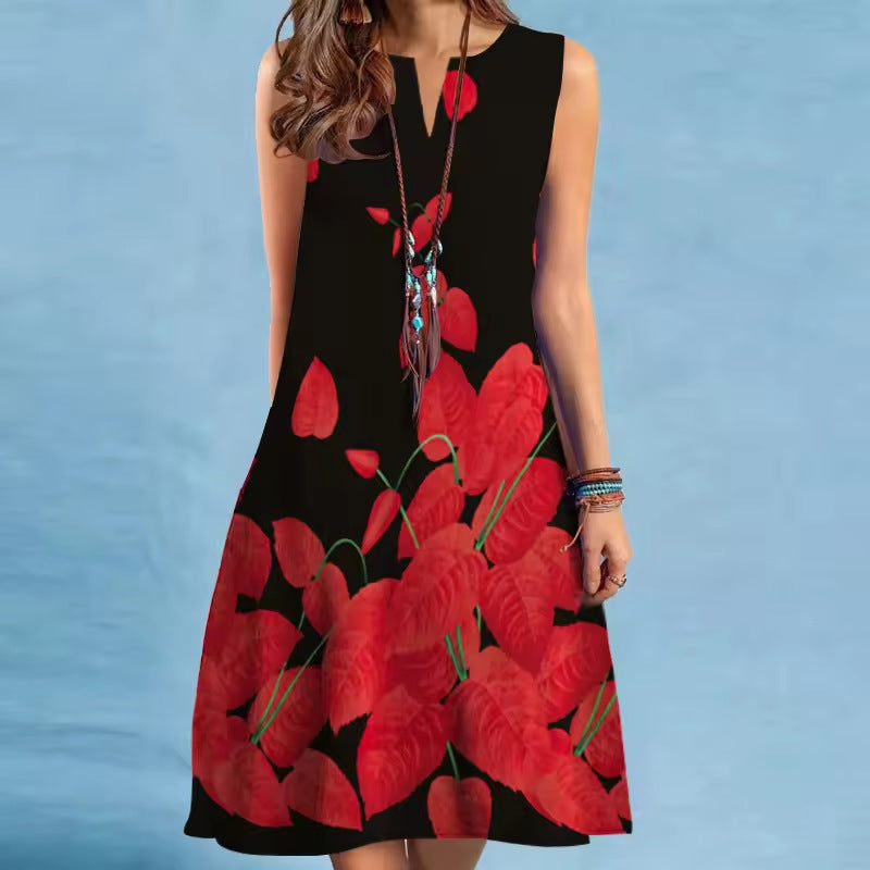 Women's Printed Loose Round Neck Dress