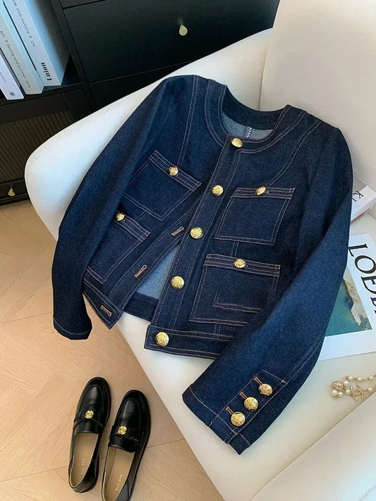 Blue Denim Top Women Autumn Classic Style Short Coat New Korean