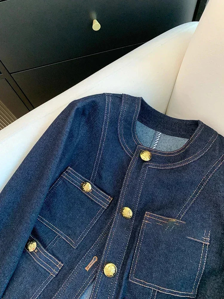 Blue Denim Top Women Autumn Classic Style Short Coat New Korean