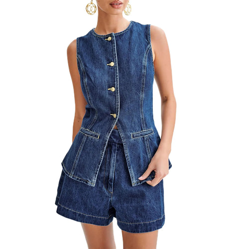 HzDazrl Women‘s Denim Vest Spring Fall Fit Sleeveless Button Down Back