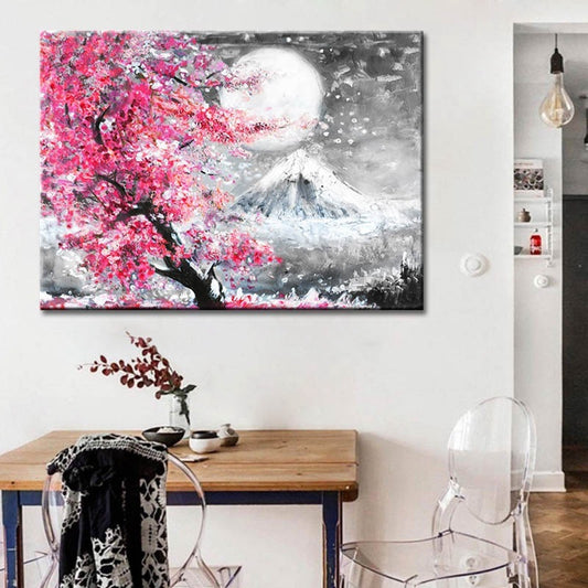Sakura Mount  Landscape Watercolor Oil Painting Canvas Print Core