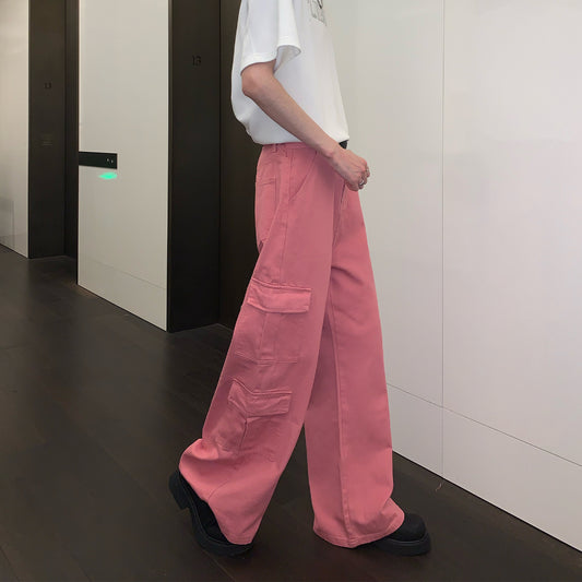 Large Pocket Wide-leg Overalls Casual Jeans