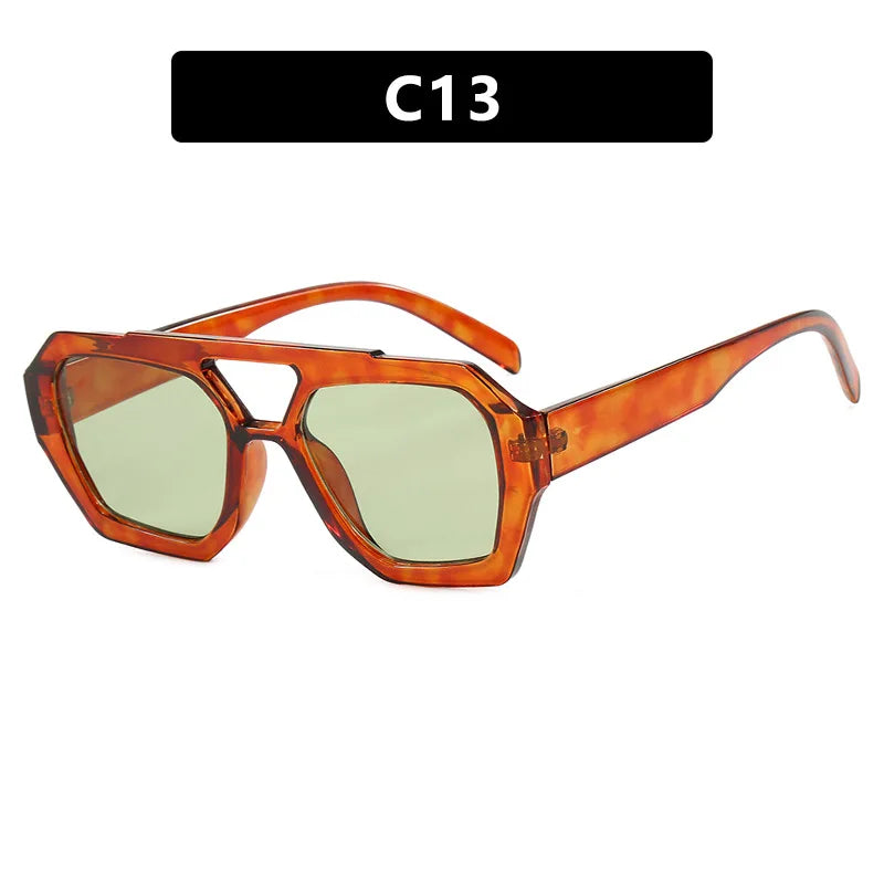 Retro Double Bridges Women's Sunglasses Big Frame Leopard Brown Gradient Eyewear Fashion Luxury Designer Sun Glasses Men Shades