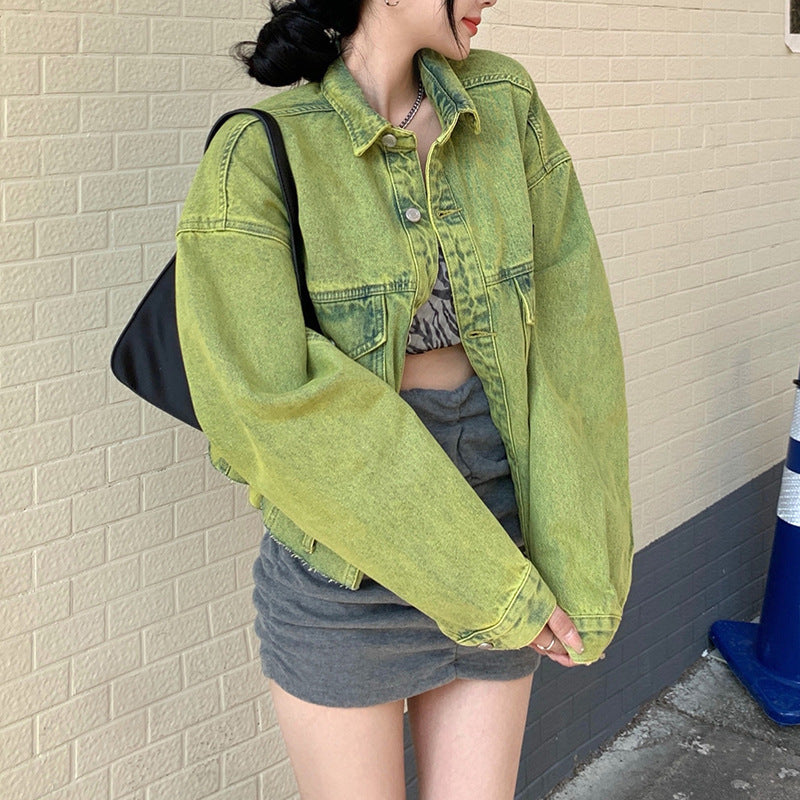 Women's Loose Vintage Denim Jacket Long Sleeve Top