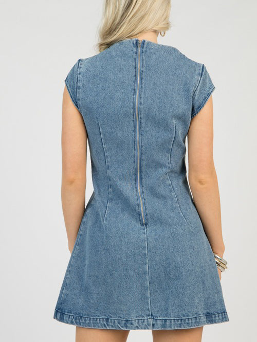 Denim Cap Sleeve Mini Dress