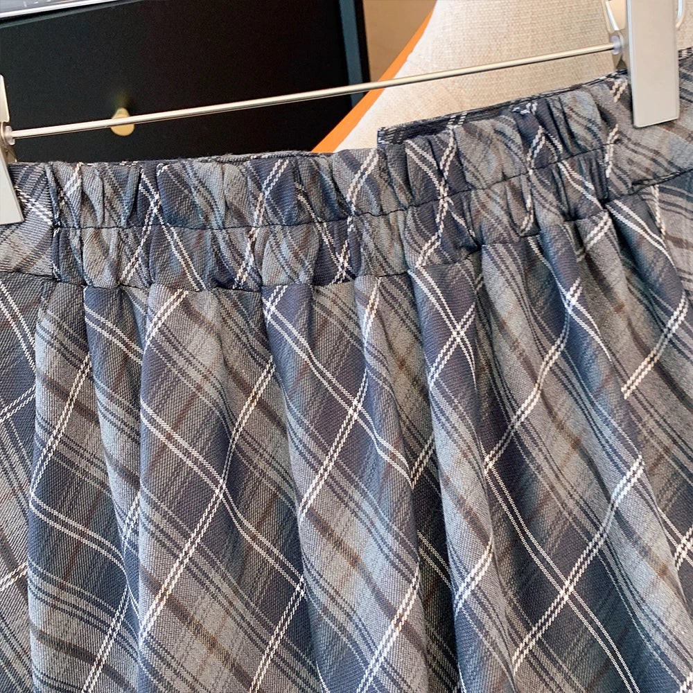 Plus-size women's spring summer autumn casual open skirt elastic waist loose decorative skirt commuter plaid skirt 2024 new