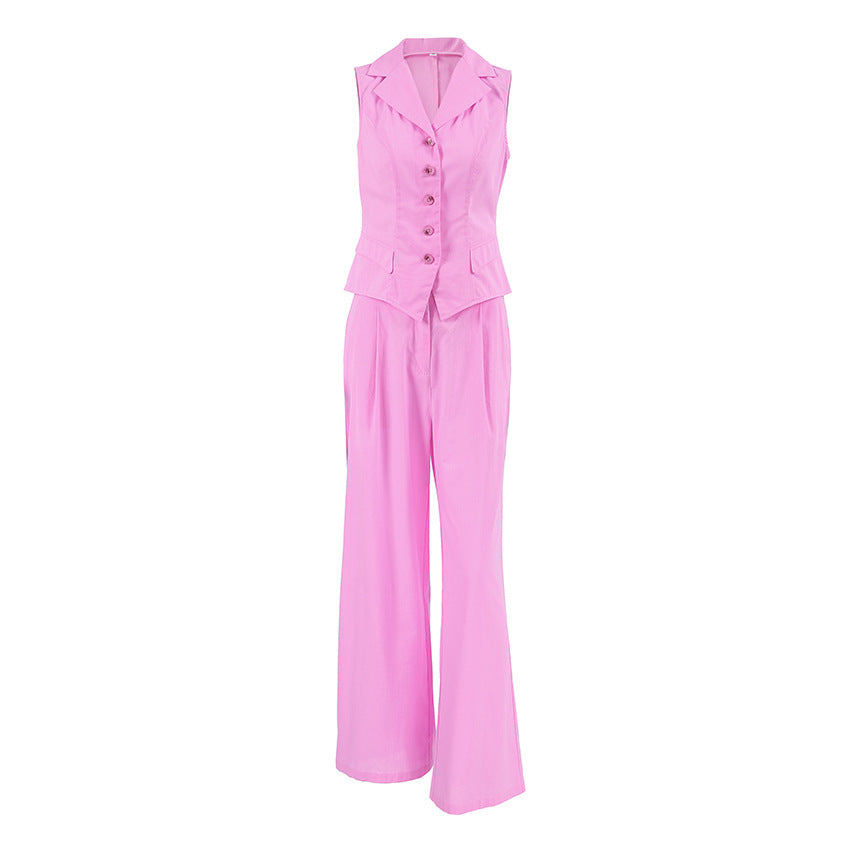 Cotton Linen Sleeveless Slim Fit Vest High-waisted Trousers Suit