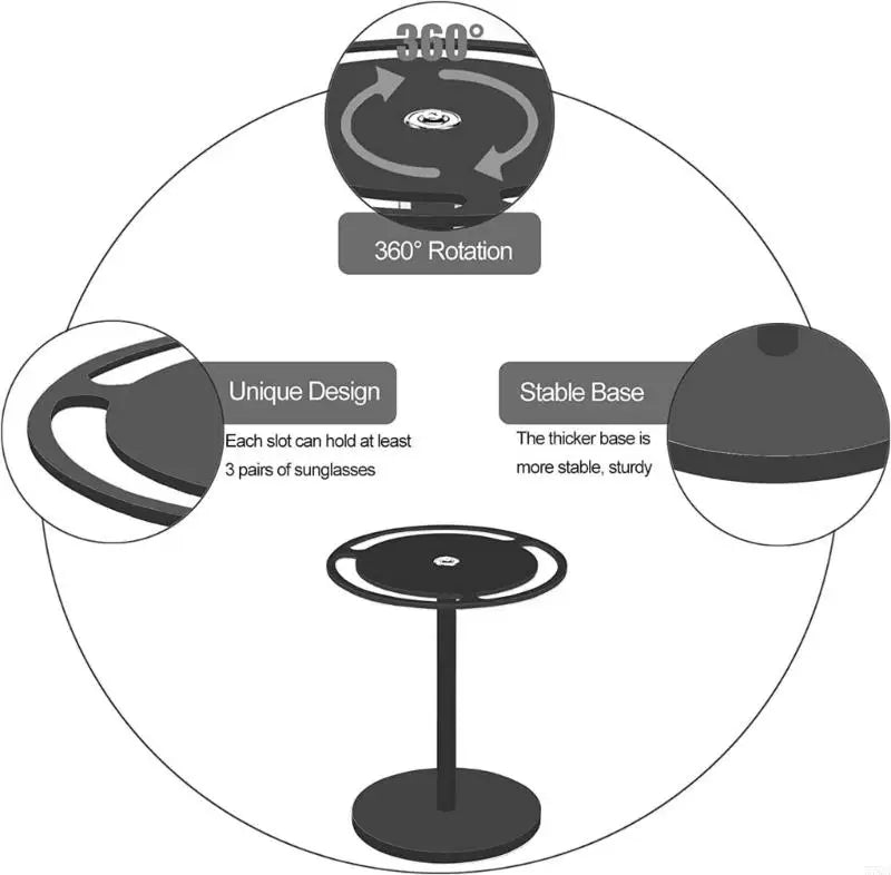 57QA Modern Sunglasses Organiser 360° Rotating Acrylic Sunglasses Holder with 3 Slots and Sturdy Base Glasses Display Stand