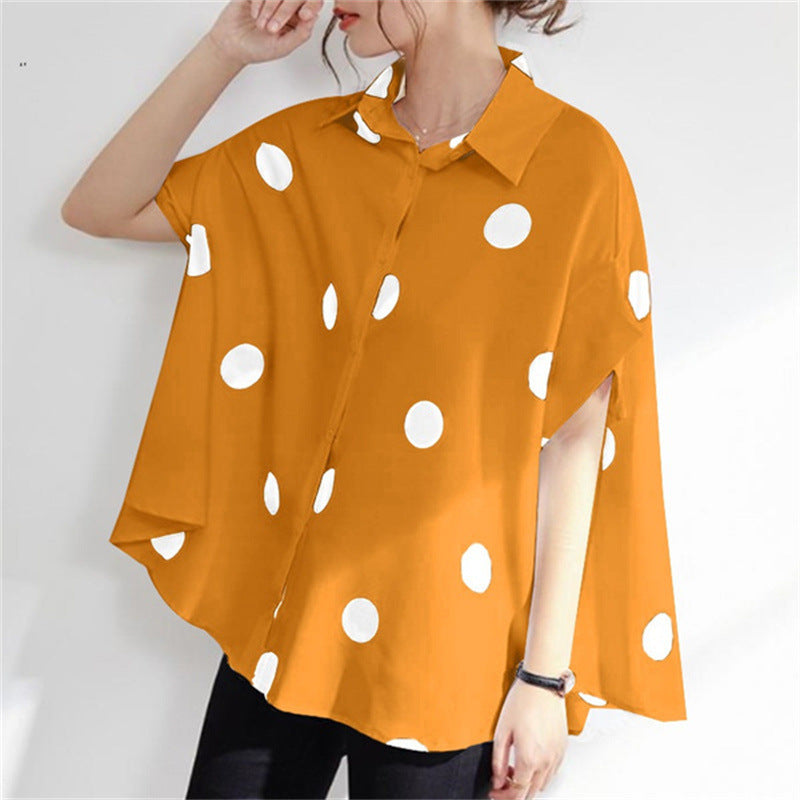 Women's Printed Polka Dot Short Sleeve Loose Shirt