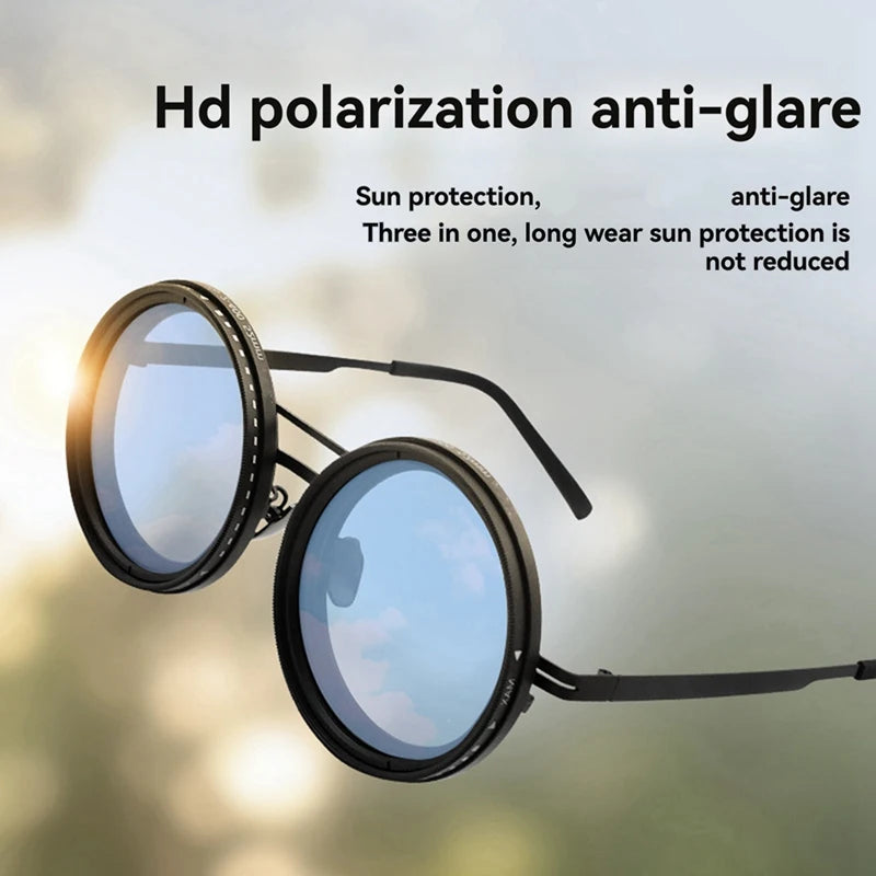 1-9 Gears Adjustable Round Polarized Glasses With ND Filter Lenses Wide Retro Glasses Polarized Sunglasses