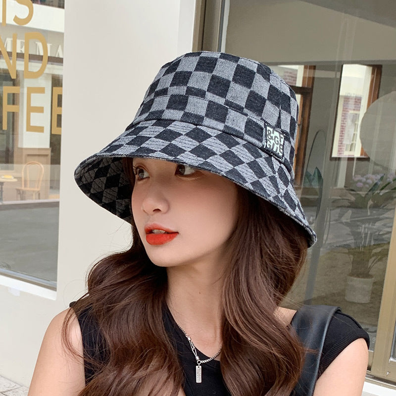 Women's Plaid Shade Sunscreen Denim Fisherman Hat
