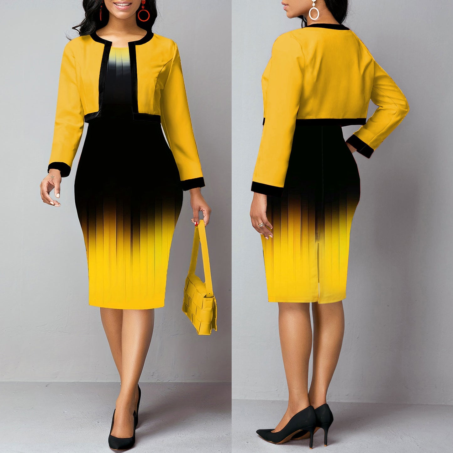 Plus Size Women's Vest Dress Cardigan Jacket Two-piece Set