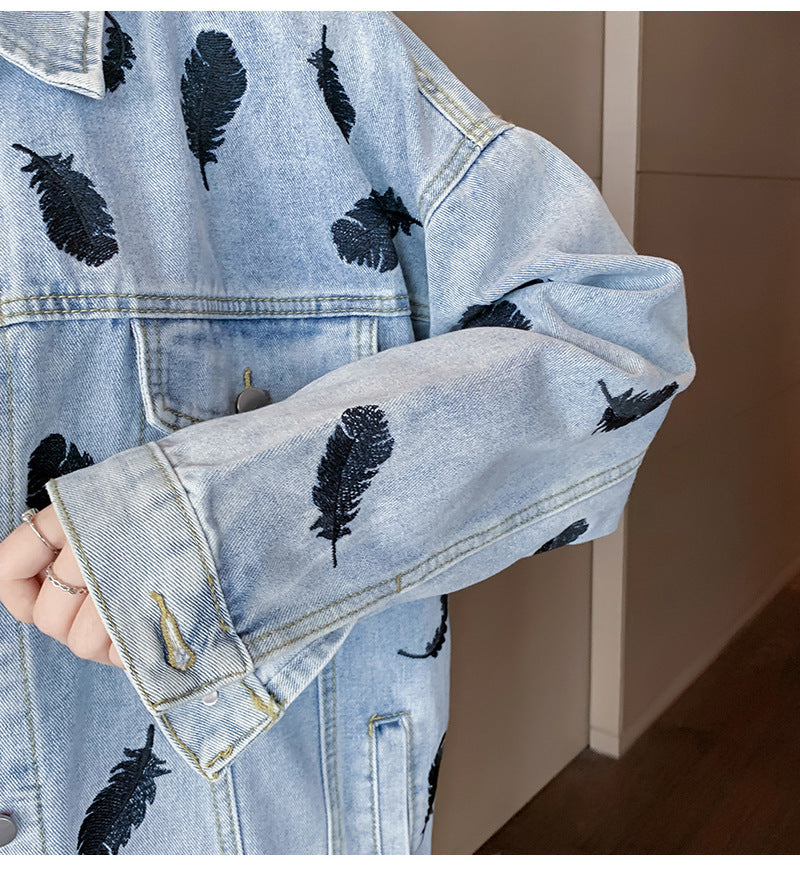 Fashion Printing Lapel Loose Wild Salt Denim Jacket