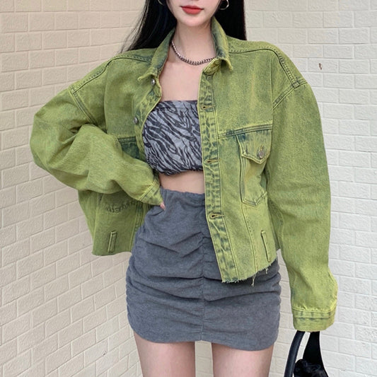 Women's Loose Vintage Denim Jacket Long Sleeve Top