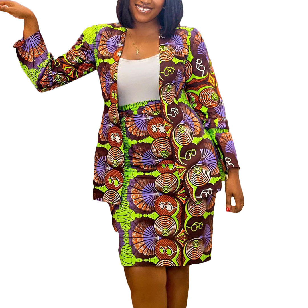 New Printed Small Suit Bag Hip Skirt Two-piece Suit
