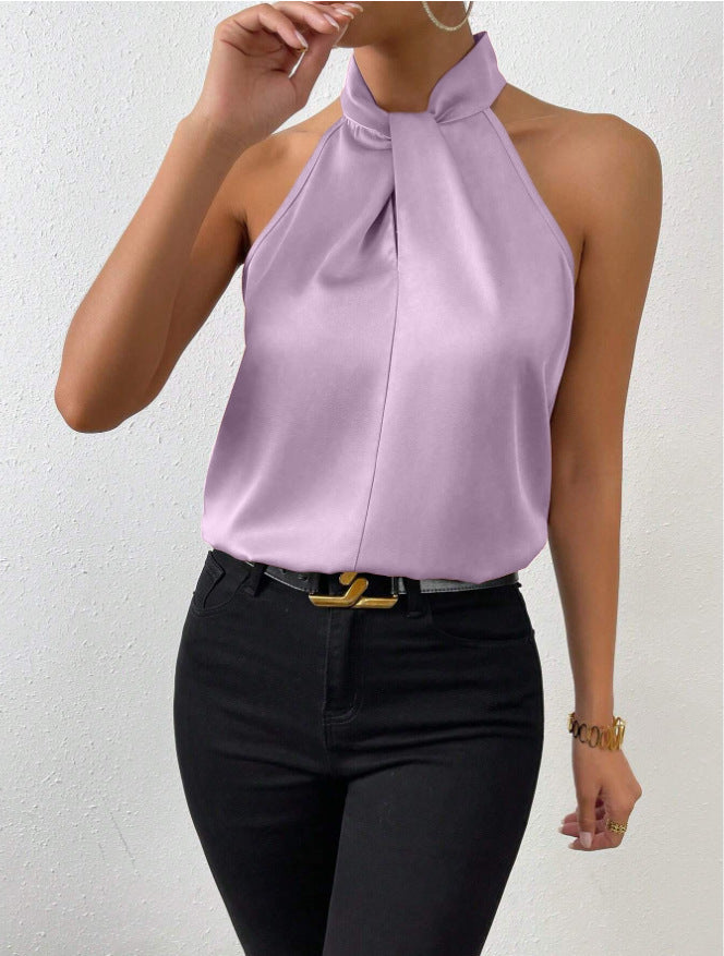 Women's Satin Halter Sleeveless Vest