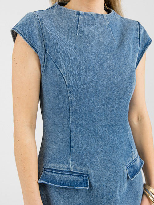 Denim Cap Sleeve Mini Dress