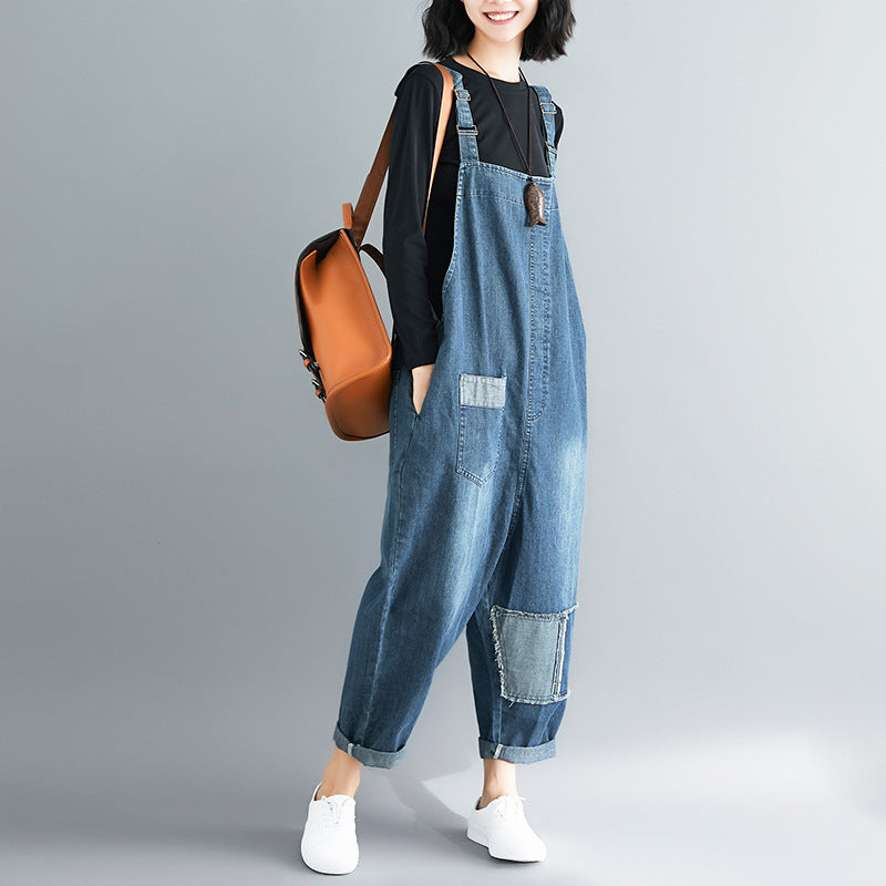 Casual Literary Women's Plus Size Denim Overalls